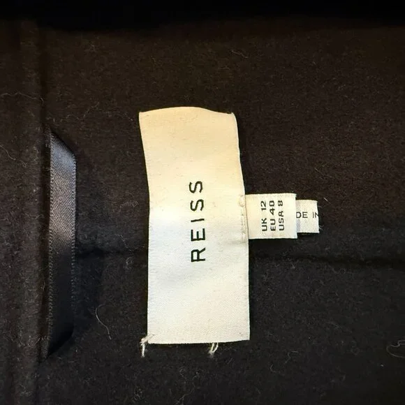 Reiss Emilie Belted Wool Blend Long Coat Black size 8 US - Picture 4 of 6